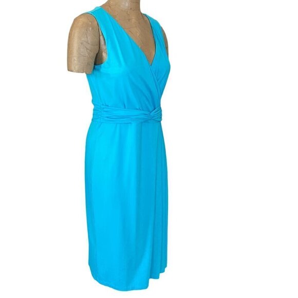 Talbots Turquoise Sleeveless Faux Wrap Dress Sz 8 #298K - Picture 3 of 8